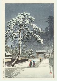 Hasui Kawase Temple Honmonji sous la neige 1931